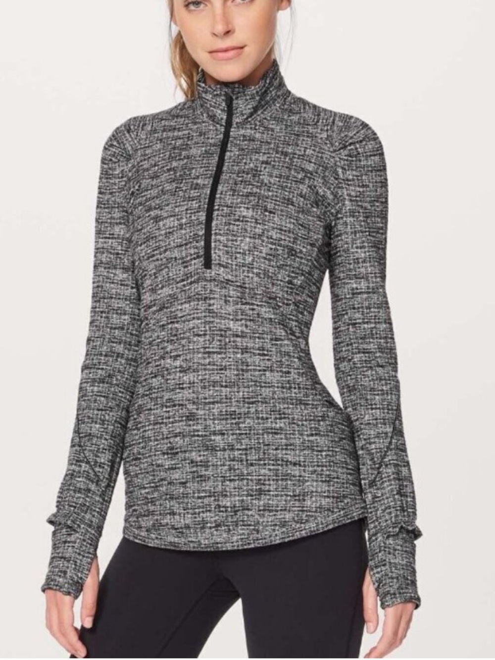 Lululemon Extra Mile 1/2 Zip Pullover Top Ringspun Denim Black Gray Womens 8